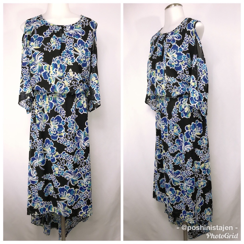 NWT Cold Shoulder Flutter Sleeve Floral Dress - Picture 3 of 6